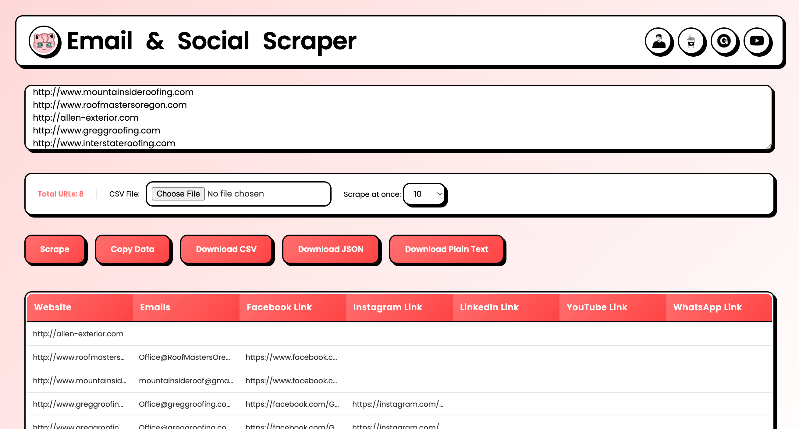 Email & Social Scraper Interface